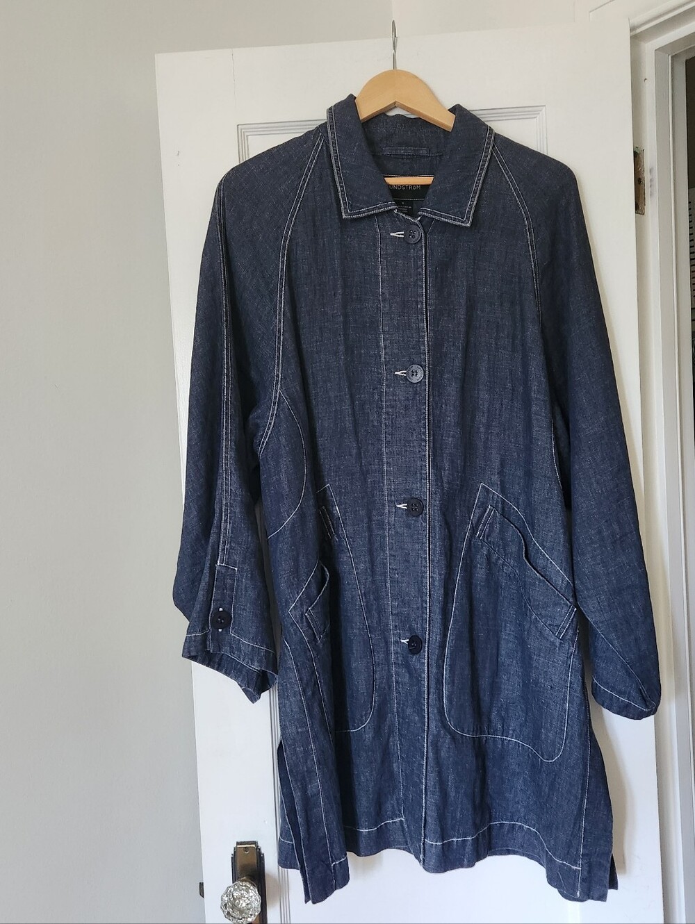 Lundstrom Oversized Linen Denim Chambray Loom Seamed Trench size 6